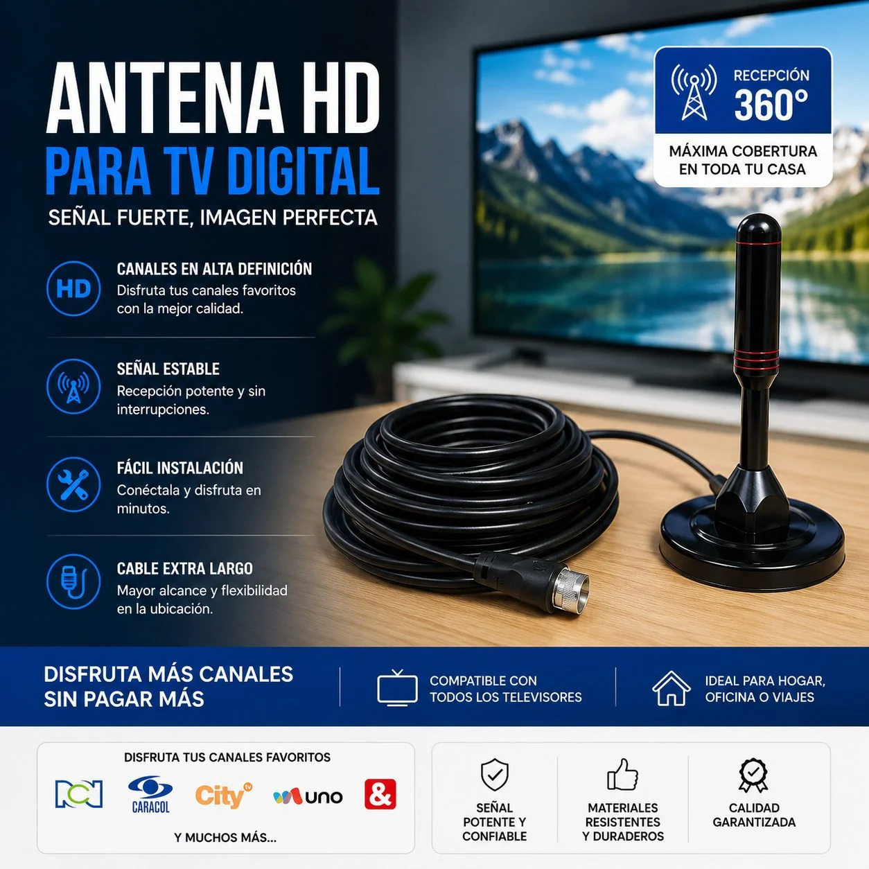 Mejora tu TV con Antena tdt 5 mts