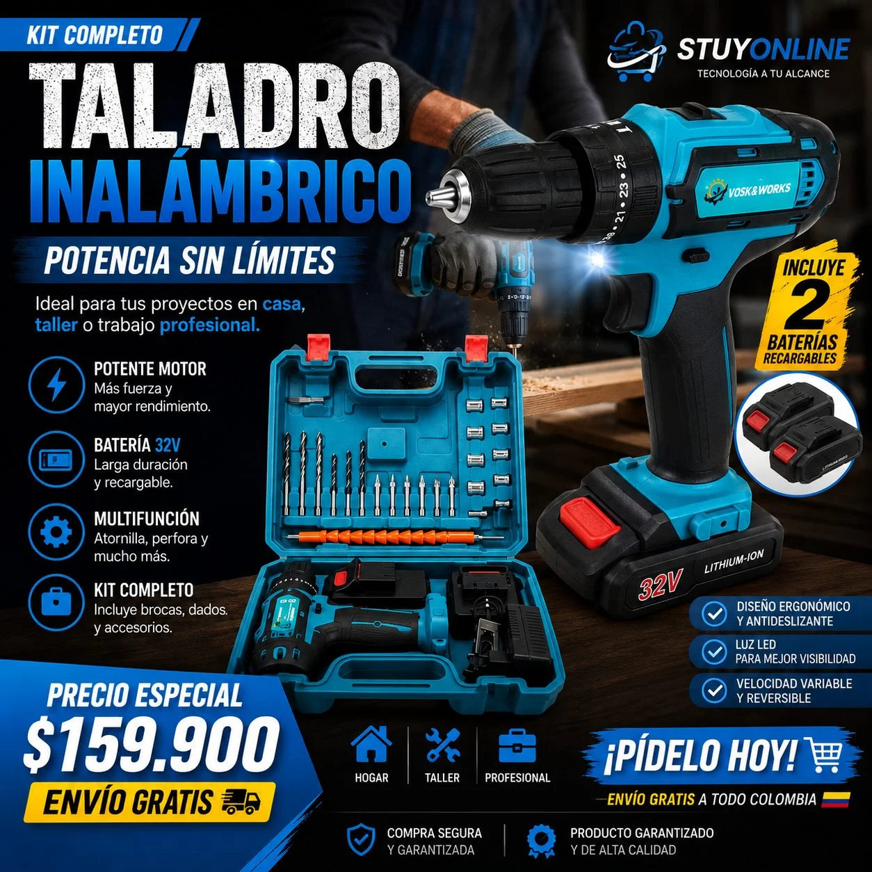 Taladro 24V inalámbrico + accesorios 