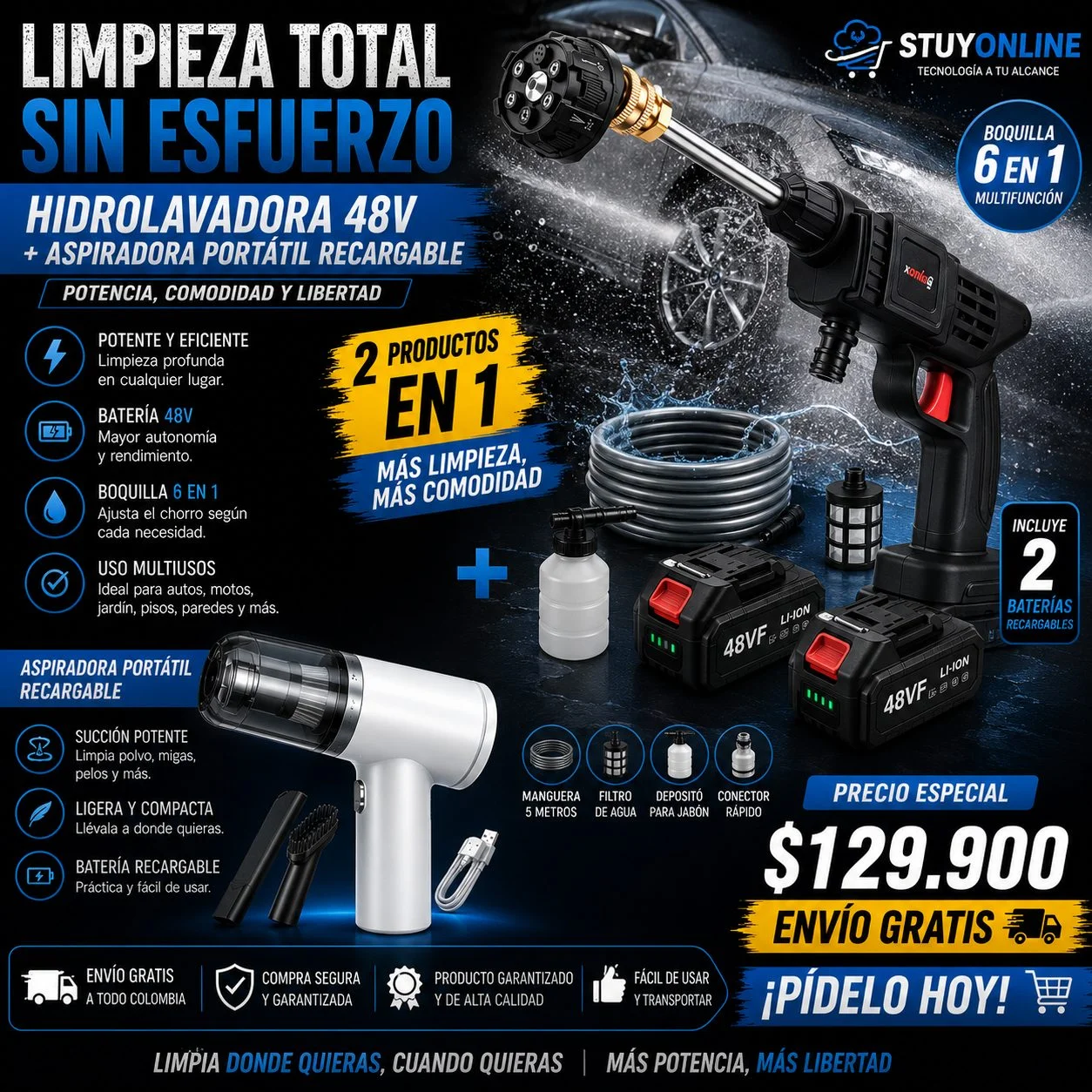 Combo Hidrolavadora 6 En 1 + Aspiradora