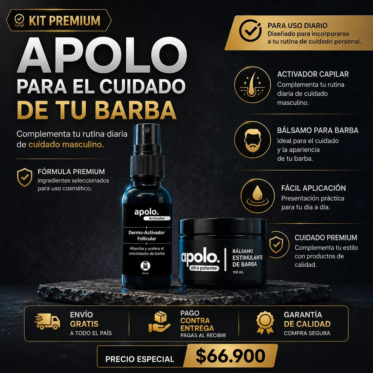 🧔 Apolo Original 200 ml + Activador para el Cuidado Capilar y de la Barba