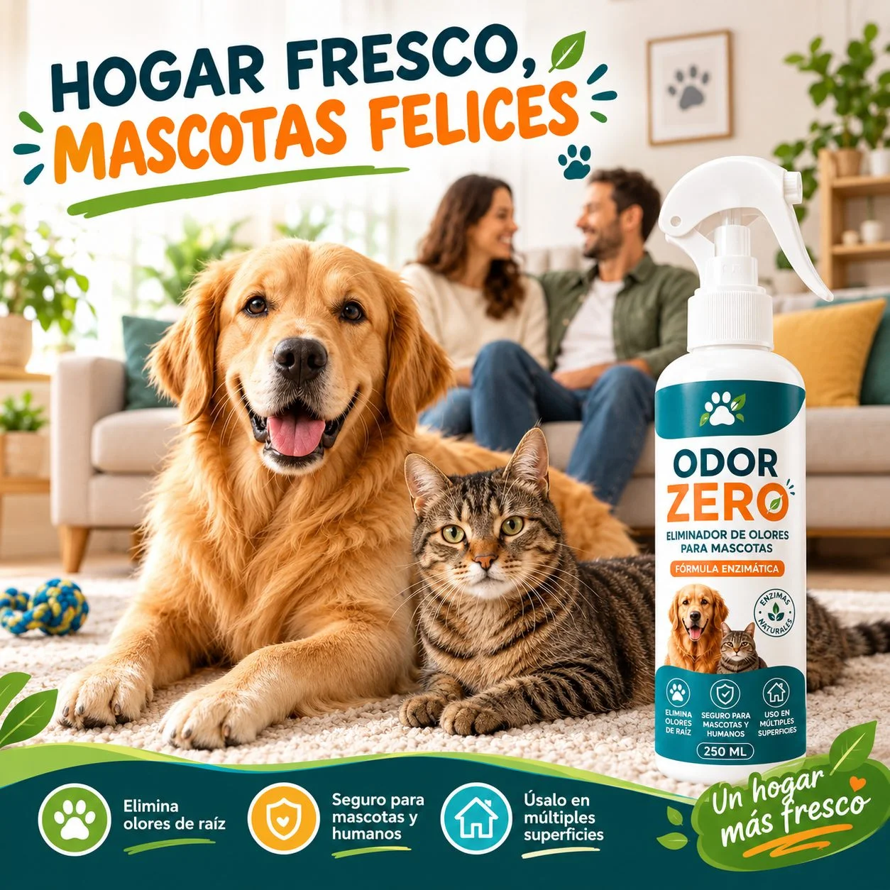 🏠 2 x 1 Hogar fresco y libre de olores sin dañar a tu mascota 🐶🐱 Descubre ODOR ZERO 🧪✨250Ml