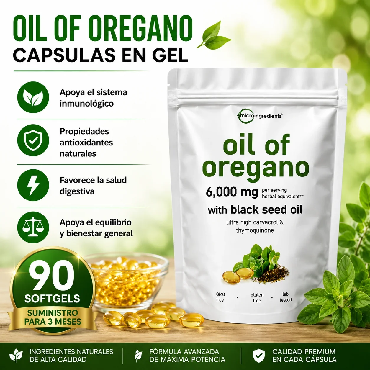 🌿 OIL OF OREGANO en Cápsulas de Gel, 90 Cápsulas 💚