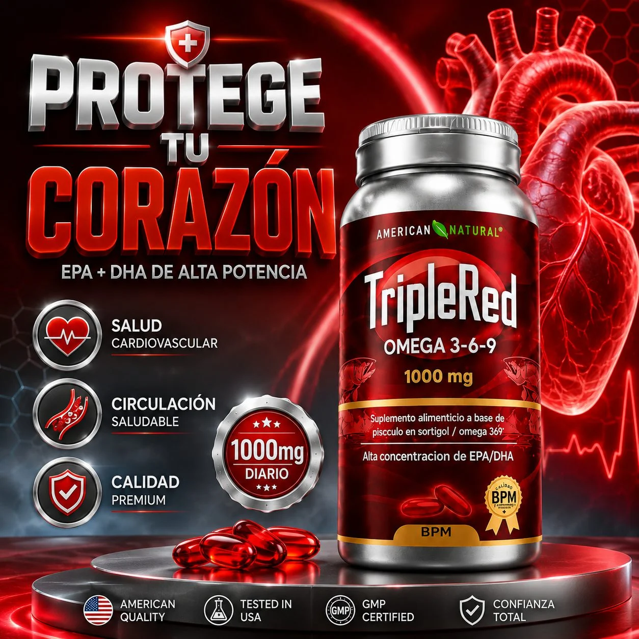 Triple Red Omega 3-6-9, 60 cápsulas para tu rutina diaria