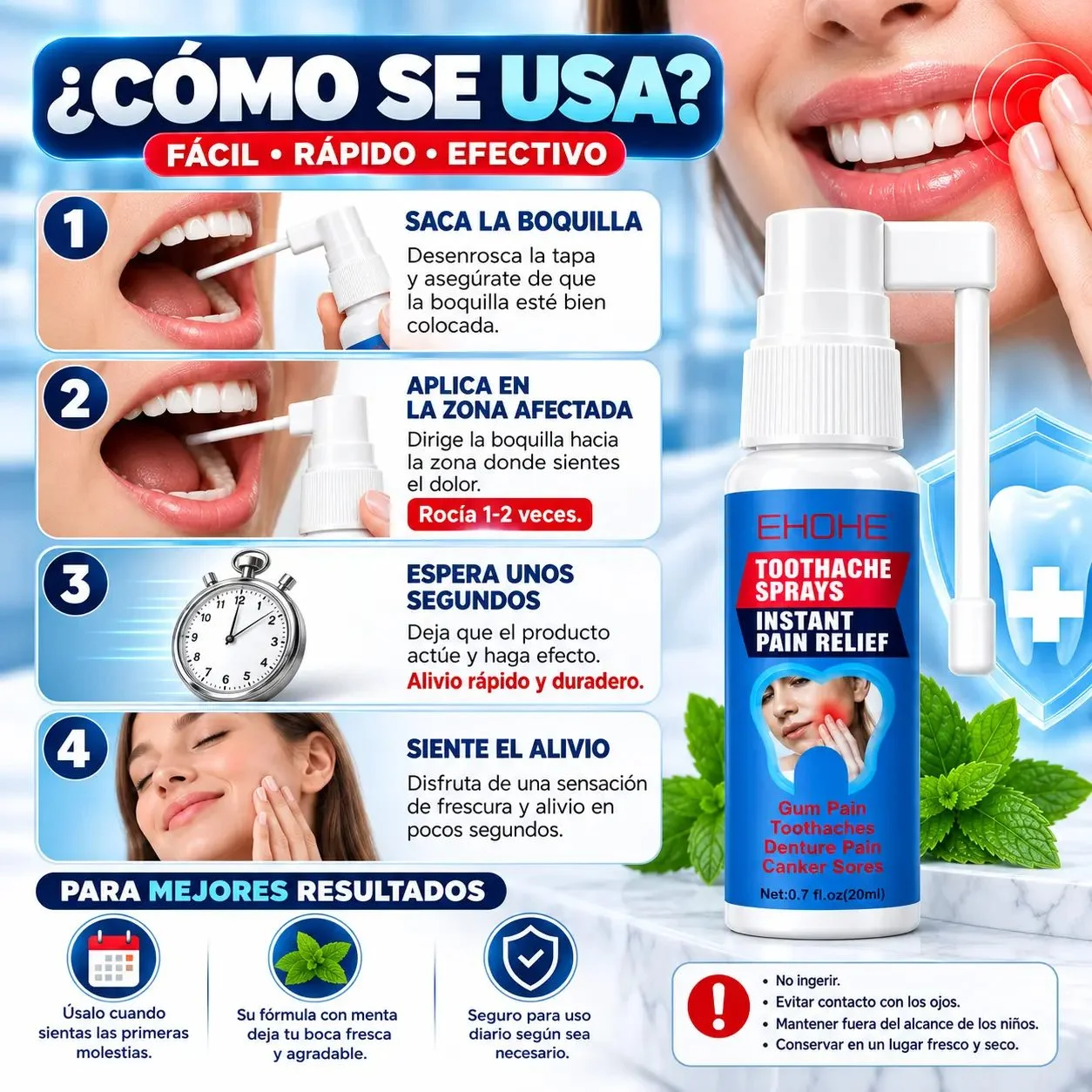 Cómo usar el spray dental en 4 pasos