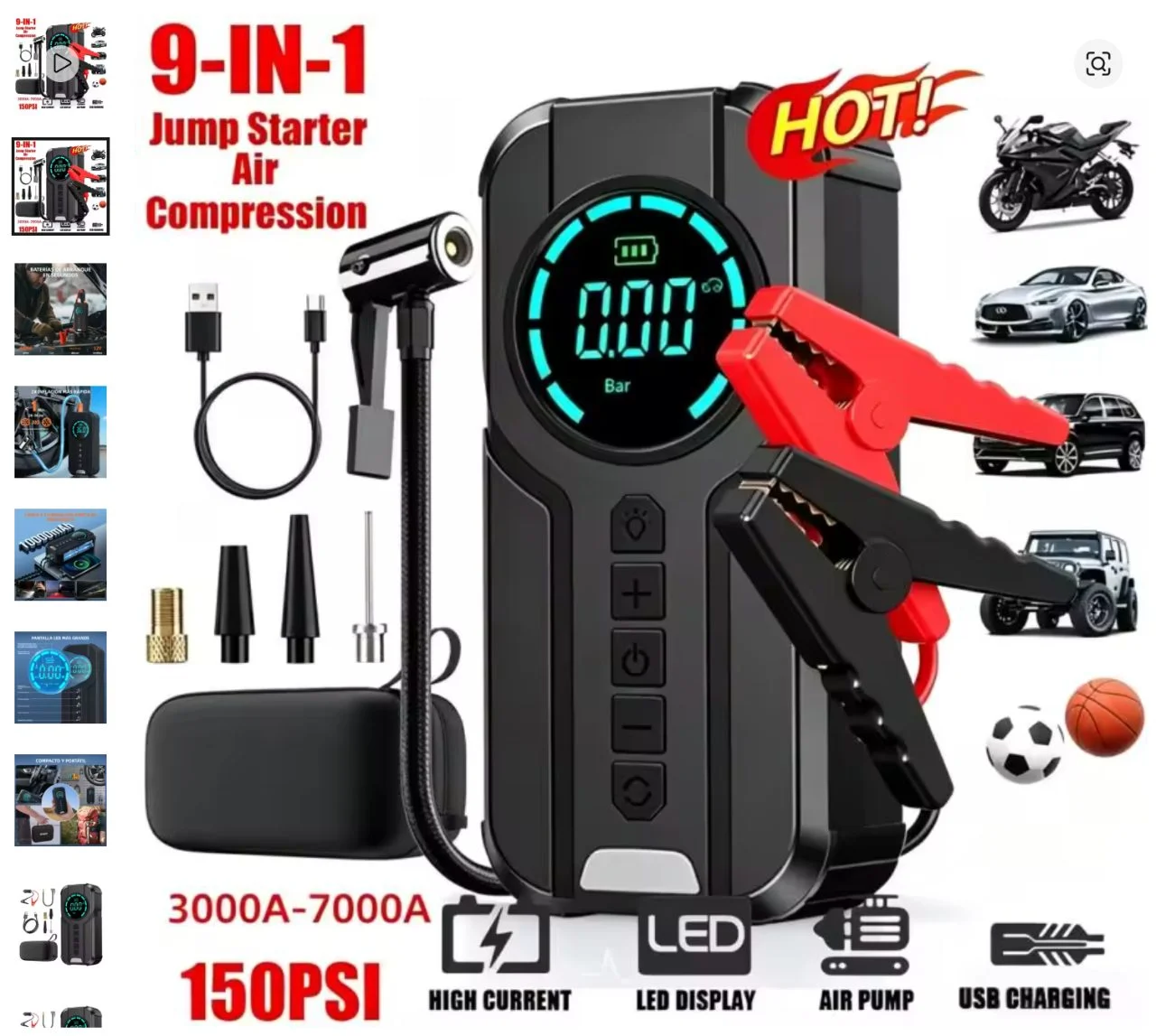 Arrancador Portátil de Batería + Compresor de Aire 2 en 1  5