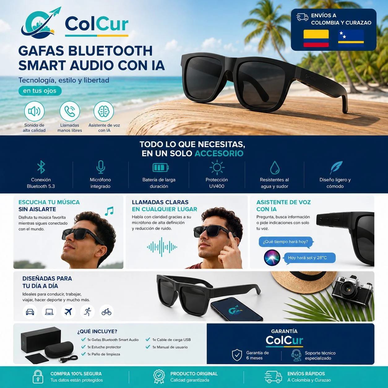 Gafas de Audio Bluetooth con IA Integrada
