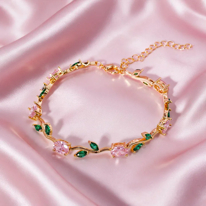 Pulsera de tulipanes color rosa verde