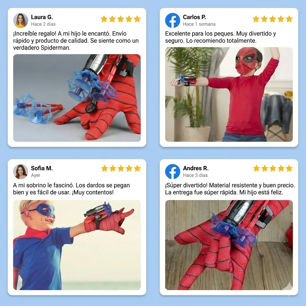 Niños felices con el guante Spiderman